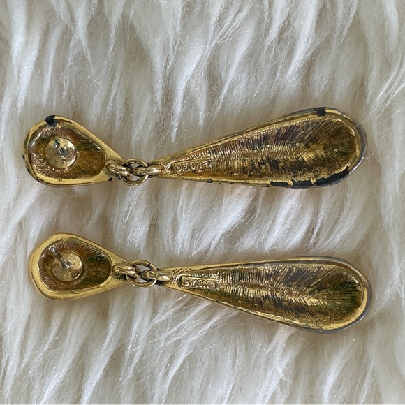 Vintage Monet Cream and Gold Tone Dangle Stud Earrings Deco Style - Picture 4 of 5